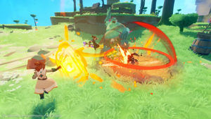 Farever Companion Guide combat screenshot with a small companion beside the player
